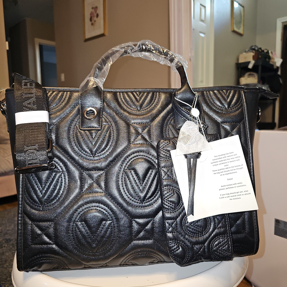 Valentino Orlandi Black Quilted Tote Bag